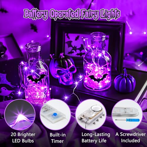 6 Pack Battery Operated Purple Fairy Lights for Halloween Decor