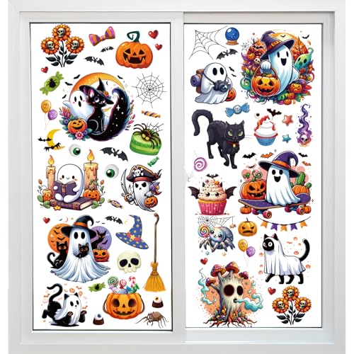 Halloween Party Decorations - 9 Sheets Ghost Bat Spider Vampire Window Clings - Halloweenr Variation