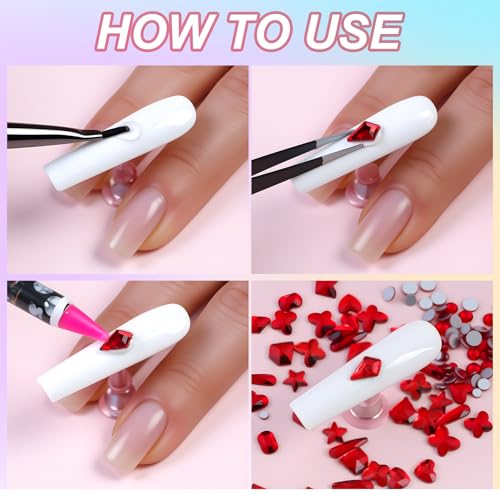 Red Nail Rhinestones Kit - Multi Shapes & Sizes for Manicure & Craft Decoration
