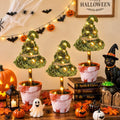 Halloween Witch Hat Topiary Decor with LED Lights - 3 Pieces, Woodland Style