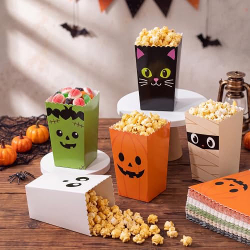 Halloween Popcorn Boxes 50 Pcs Cute Monster Variation Treat Buckets for Party