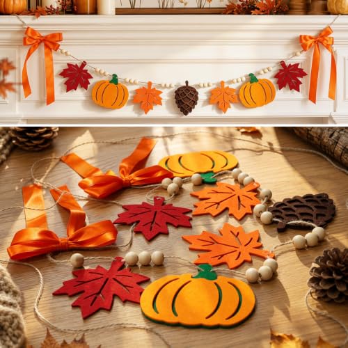 Fall Bow Garland with Acorns and Maple Leaves for Autumn Home Decor