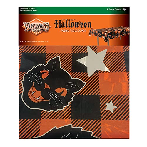 Black Cat Halloween Table Cover - 55 x 90.5 Inch Rectangular Fabric Decor - Variant: 90.5" x 55"