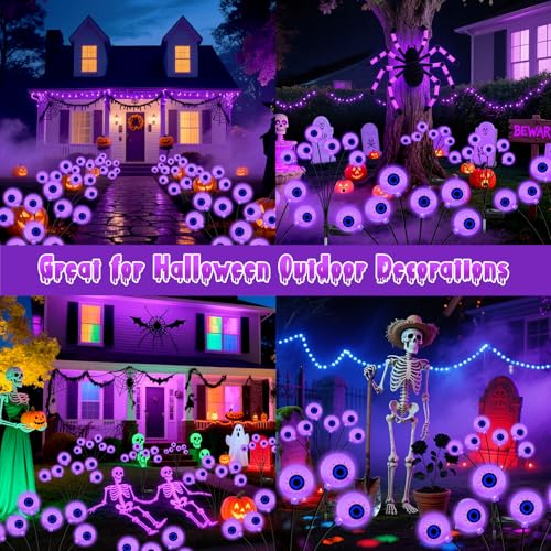 Kohlrabi Halloween Outdoor Decorations - Purple Solar Swaying Eyeball Lights - 6 Pack
