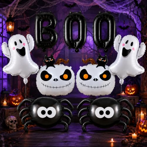 Halloween Foil Balloon Set - Ghost Spider Boo and Pumpkin Decorations, 9 Pieces