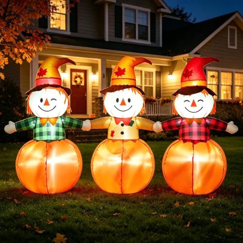3-Piece Inflatable Outdoor Scarecrow & Pumpkin Halloween Yard Decoration with Lights - Fall Lawn Decor