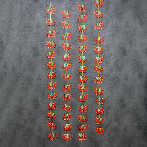 Orange Elephant Paper Garland Banner - Baby Shower, Pooja, Diwali Decor - 6 Ft Pack of 2