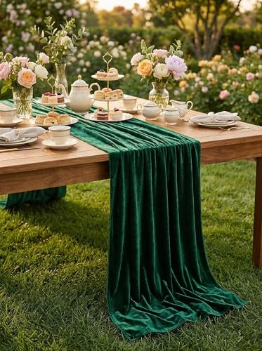 Velvet Table Runner Emerald Green 29x120 Inch Set of 5 - Luxurious Fall Christmas Decor