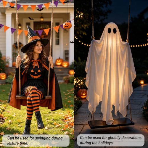 Large Hanging Ghost Halloween Decoration with LED Lights, Adjustable 7-12 FT