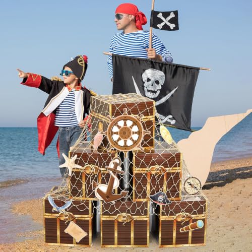 Pirate Party Decorations Kit with Treasure Chest Boxes, Cards & Fishing Net