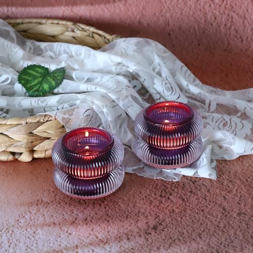 Purple Votive Candle Holders Set of 6 - Tealight Holders for Halloween & Home Decor - Variation of Purple / 6