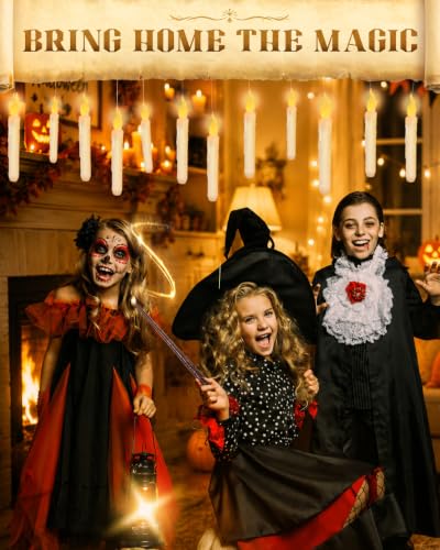 Yellow Flameless Floating Candles with Wand Remote - 12 Pcs Halloween Decor