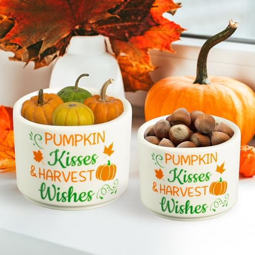 Mini Ceramic Candy Bowls for Autumn Decor, Pumpkin & Maple Leaves, 3.5x2.8 & 3.5x4.3 Inches - Set of 2