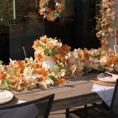 Fall Leaf Garland with Lights - 4 Pack 23.6Ft Maple Artificial Autumn Decor