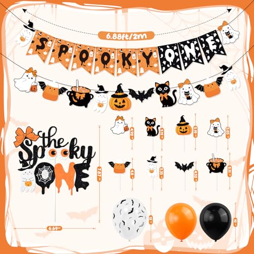 Halloween First Birthday Banner & Ghost Cake Topper Set - Spooky Party Decorations