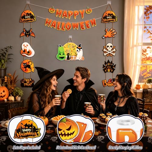 Halloween Banner and Decor Set with Pumpkin, Ghost, Bat & Skull for Indoor Outdoor Party