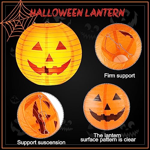 Halloween Pumpkin Paper Lanterns Set of 20 with LED Lights - 10 Inch Jack O Lantern Decorations