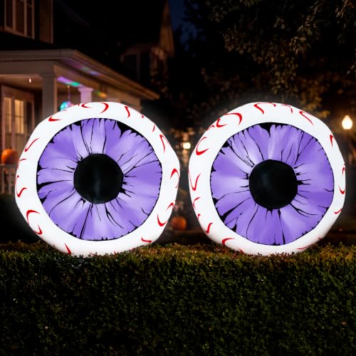 Purple Halloween Inflatable Eyes Set - 3Ft Outdoor Yard Decoration with LEDs