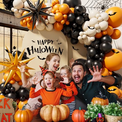 Halloween Balloon Arch Kit with Orange, Black, White Balloons & Accessories