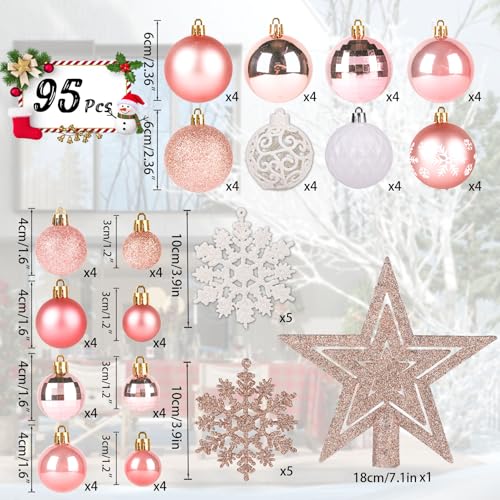 95Pcs Christmas Ornament Set - Rose Gold Holiday Tree Decorations & Gift Package