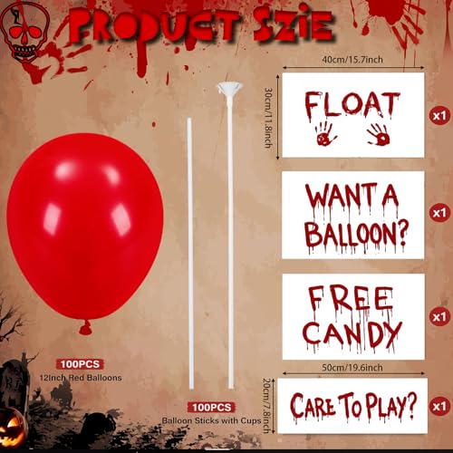Halloween Yard Decorations Kit with Red Balloons & Creepy Signs - Outdoor Spooky Decor