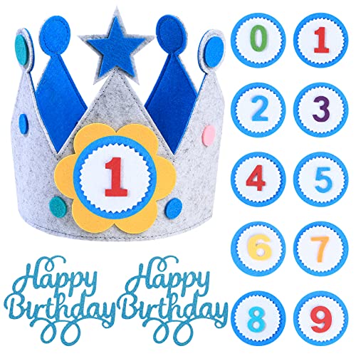 Blue Felt Children's Birthday Crown with Reusable Numbers - Party & Celebration