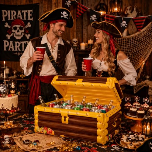 Inflatable Treasure Chest Cooler - Pirate Drink Cooler for Parties, 23x15x13 Inch, Variation of THIS listing