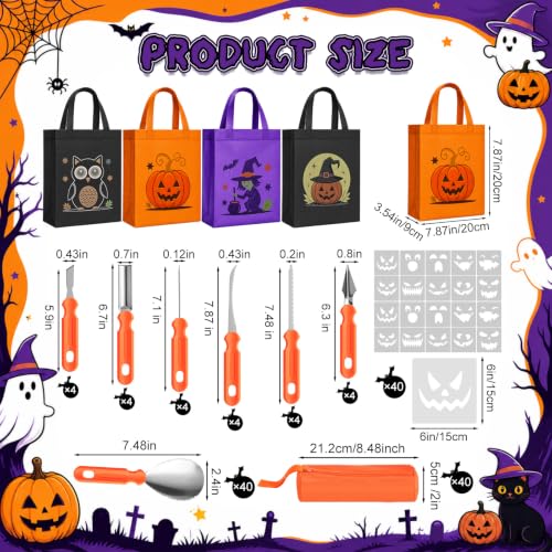 Halloween Pumpkin Carving Kit with Stencils & Tote Bag - Witch Owl Variation 80 pcs