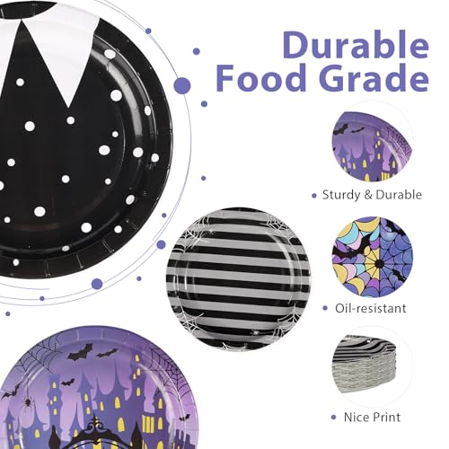Heavy Duty Gothic Halloween Paper Plates 7 Inch - 60 Pack, Spooky Designs
