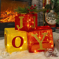 Christmas Lighted Gift Boxes Set of 3 with White LED Lights - Joy Variation