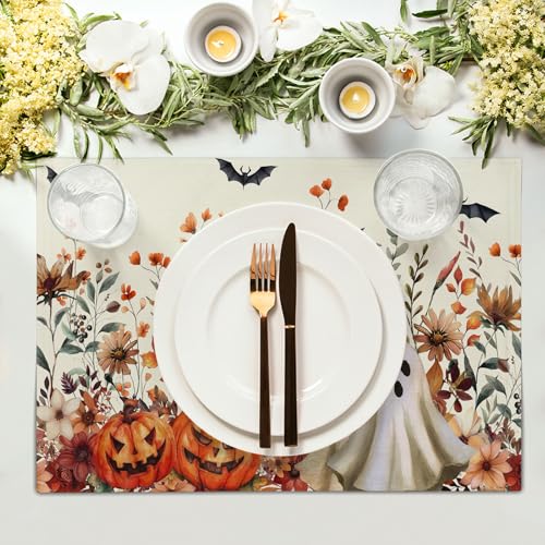 Halloween Wildflower Placemats Set of 4 - Rustic Spooky Table Decor