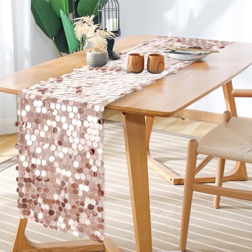 Rose Gold Sequin Table Runner Set - 3 Pack 12x108 Inch for Wedding Party Event