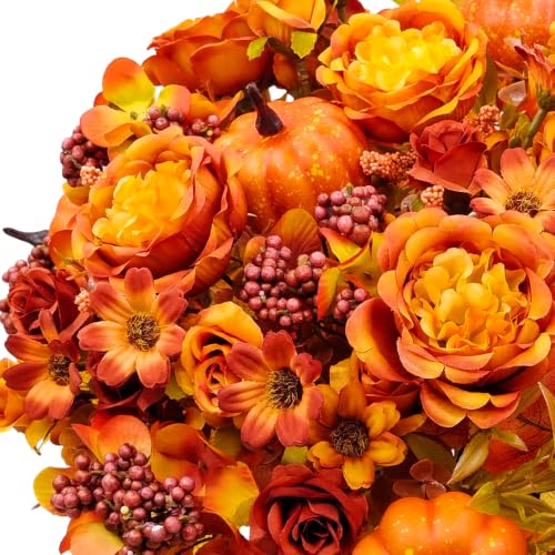 Artificial Fall Flowers with Pumpkins - Orange 3-Pack Fall Decorations for Table