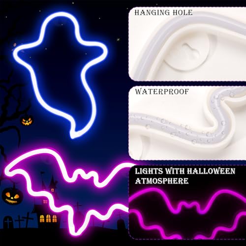 Halloween Neon Sign Lights - Ghost & Bat LED Decorations - Style 1
