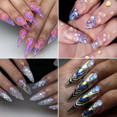 3D Aurora Bubble Beads Nail Art Charms - Iridescent Dewdrop Rhinestones - Aurora Bubbles Variation