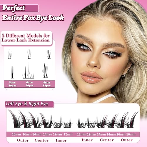 Fox Eye Lash Clusters with Bottom Lashes - 158 PCS, Curly & Wispy, Left & Right Set - Variation 02-Fox Eye