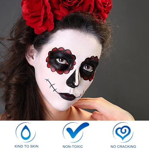 Halloween Face Paint Kit with Black and White Face Paint, Setting Powder & Sponge - Unisex SFX Makeup
