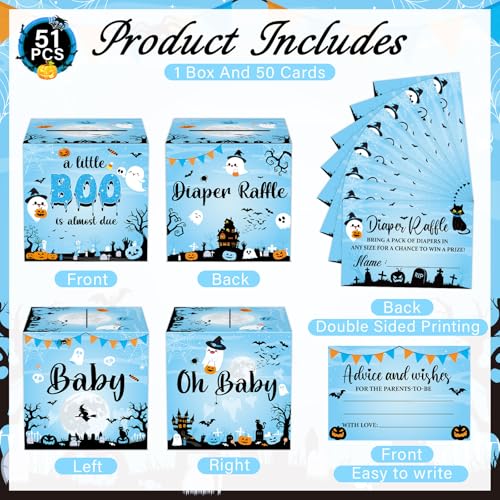 Blue Halloween Diaper Raffle Ticket Set with Box - Baby Shower Party Decorations