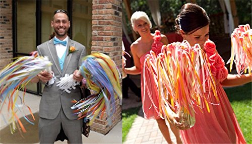 100PCS Wedding Ribbon Wands with Silk Fairy Streamers - Party Send Off Favors - White