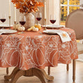 Fall Pumpkin & Leaf Round Tablecloth 70 Inch Water-Resistant Faux Linen