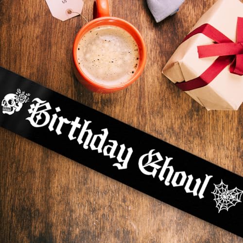 Black Birthday Ghoul Sash with White Glitter Letters - Halloween Party Decor