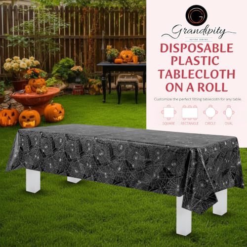 Plastic Table Cover Roll 54in x 100ft - Custom Cut for Tables, Halloween Web Variation