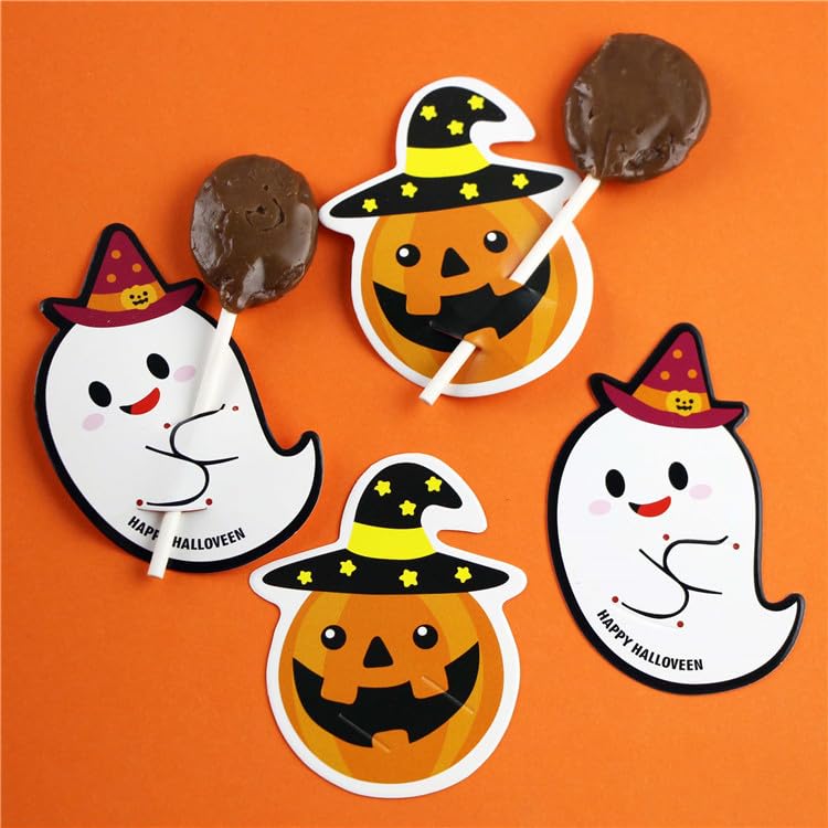 Halloween Lollipop Paper Cards - Ghost Pumpkin Design, Pack of 2, 150 Pcs