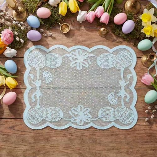 Blue Eggs Lace Easter Placemats Set of 4 - 12x18 Inch Rectangular Table Mats for Weddings & Parties