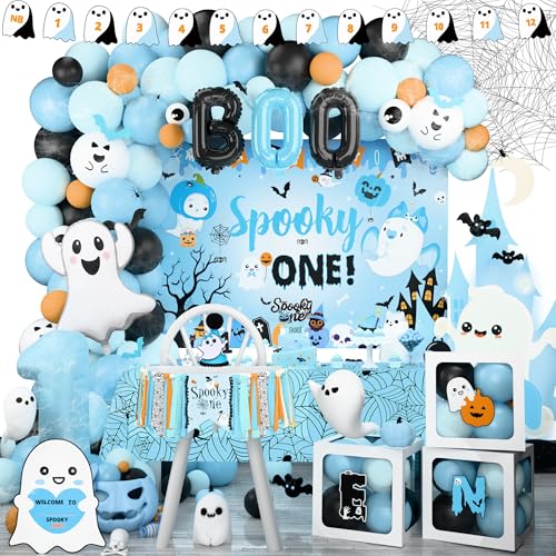 First Birthday Halloween Party Decorations Set for Boys - Balloons Banners & Backdrop