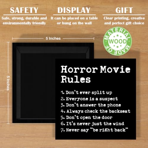 Funny Halloween Horror Movie Rules Sign - Black & White 05 - Spooky Home Decor
