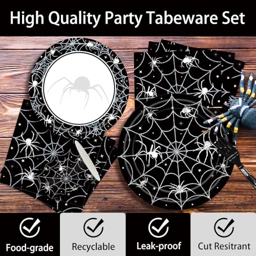 Halloween Party Supplies Set for 20 Guests | Spider Web Plates, Napkins, Cups & Utensils