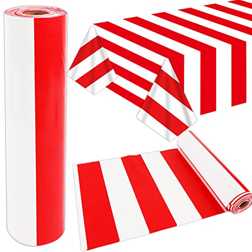 Party Greeting Red and White Striped Long Tablecloth Roll - Carnival & Party Supplies