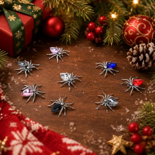 16-Pack Crystal Beaded Halloween & Christmas Spider Ornaments - Hanging Decor Set