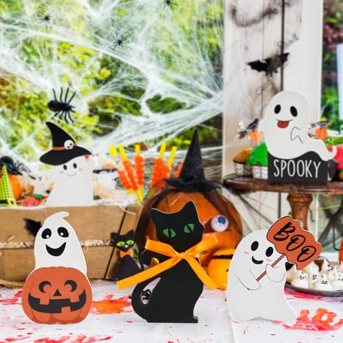 Halloween Ghost and Black Cat Decor Set - Indoor Tiered Tray Table Signs